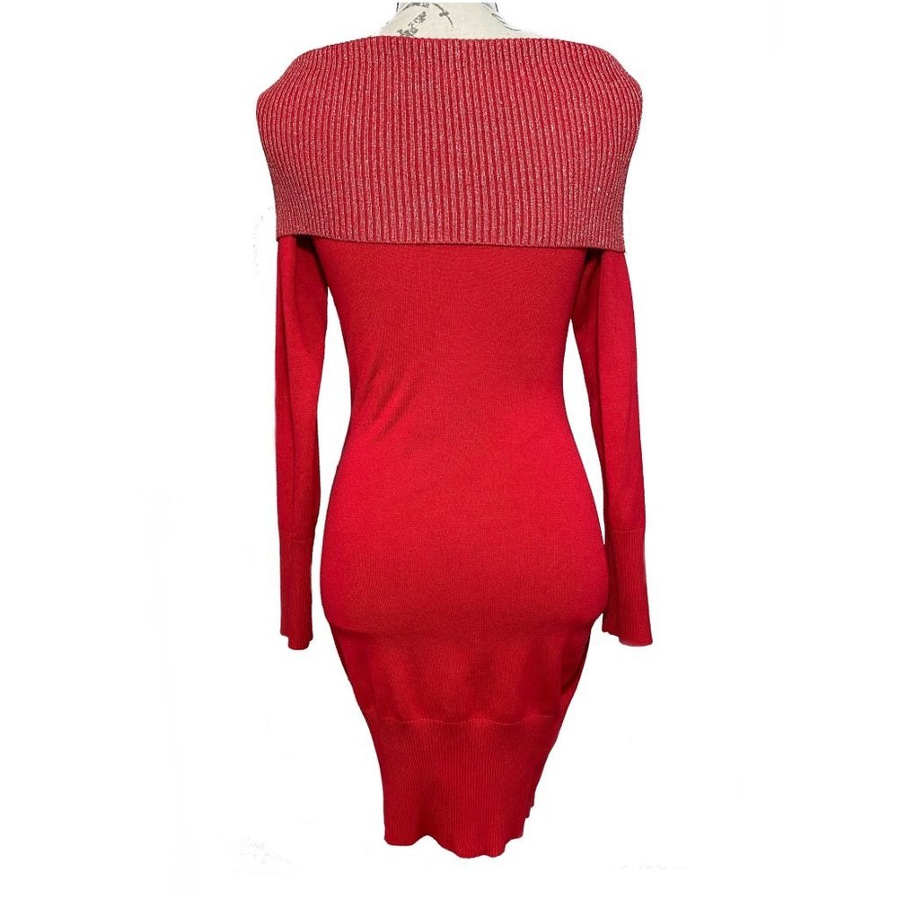 No Boundaries Cowl-neck Long Sleeve Knit Stretch Dress Size S Red - Picture 2 of 9